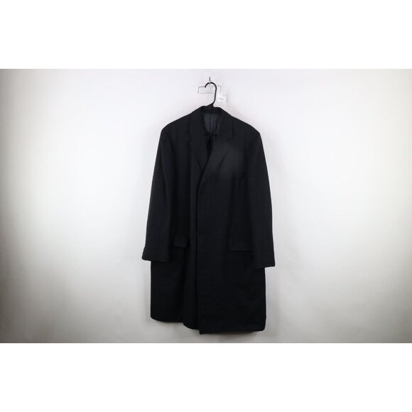 Vintage 90s Mens 44R Vicuna Cashmere Wool Herringbone Overcoat Jacket Gray USA
